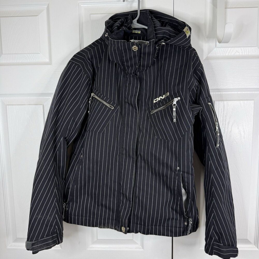 Descent DNA Womens Black Pin Stripe Snowboard Jacket Winter Snow SZ 10 1199